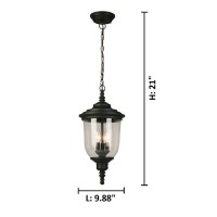 Eglo Lighting 202805A Pinedale - Three Light Outdoor Pendant, Matte Black Finish With Clear Seeded Glass, 21.00X9.88X9.88