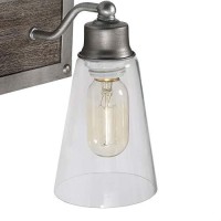 Log Barn 2 Lights Bathroom Lighting In Real Distressed Wood And Brushed Antique Silver Finish With Cone Clear Glass Shades, 14.1