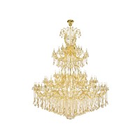 A heavenly high point to your home Maria Theresa chandeliers are ablaze with hundreds of resplendent crystals Copious strands of sparkling golden shadow crystals dangle from elaborate tiers of glasscoated steel arms in gold finish An imperial favorite for