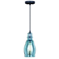 Vaxcel Millie Bronze Farmhouse Jar Mini Pendant Ceiling Light Smoke Blue Glass