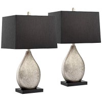 Regency Hill Marco Modern Art Deco Table Lamps 25 Tall Set Of 2 Silver Luxe Black Tapered Rectangular Shade Decor For Bedroom Living Room House Home Bedside Nightstand Office Kids Family