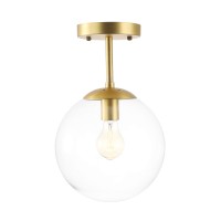 Light Society Zeno Globe Semi Flush Mount Ceiling Light, Clear Glass With Brass Finish, Contemporary Mid Century Modern Style Lighting Fixture (Ls-C176-Brs-Clr)