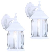 2 Pack Of Exterior Outdoor Light Fixture Wall Lantern Sconce Clear Curved Beveled Glass, White Finish