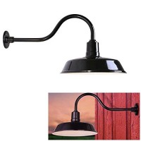 2 Pack Exterior Outdoor Barn Light Fixture Farmhouse Industrial Vintage Gooseneck Sconce Aluminum 16-In. Shade, Glossy Black