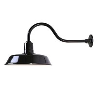 2 Pack Exterior Outdoor Barn Light Fixture Farmhouse Industrial Vintage Gooseneck Sconce Aluminum 16-In. Shade, Glossy Black