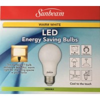 Sunbeam 60W Led Dimmable A19 Light 2 Pack, Energy Star, 800 Lumens, 3000K Warm White 9.5 Watt 60 Replacement / Equivalent