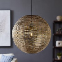 Walker Edison Furniture Azip16Gloni Lip16Gloni Metal Globe Sparkle Pendant Light, 16