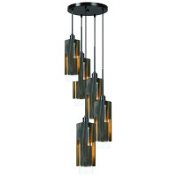 60W X 5 Reggio Wood Pendant Glass Fixture Edison Bulbs Not Included