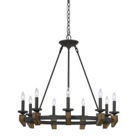 31 Height Metal and Wood Chandelier in Warm Bronze Finish