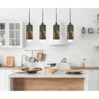 60W X 4 Reggio Wood Pendant Glass Fixture Edison Bulbs Not Included