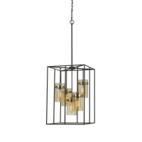 3975 Heigh Metal Pendant with Glass Shades in BlackAntique Brass Finish