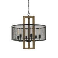 29 Height Mesh Chandelier with Wood Finish