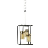 3388 Heigh Metal Pendant with Glass Shades in BlackAntique Brass Finish