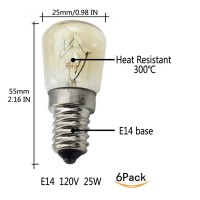 Ctkcom 25W T25 E14 Base Oven Light Bulbs(6 Pack)- T25 E14 Microwave Light Bulbs 120V Heat Resistant Bulbs 300'C,Warm White Incandescent Light Bulb 360 Beam Angle,110-130V,6 Pcs