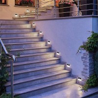 2 Pack Solar Light 2 Leds Wall Lamp Stair Step Outdoor Waterproof Security Light With Auto On/Off For Stairs Fence Garden Landscape Lighting