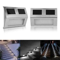 2 Pack Solar Light 2 Leds Wall Lamp Stair Step Outdoor Waterproof Security Light With Auto On/Off For Stairs Fence Garden Landscape Lighting