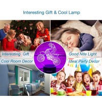 Wantaste Motocross 3D Lamp Gifts For Boys Girls Room, Dirt Bike Decor Toys Night Light Bedside Gifts For Kids Baby, 7 Colors Changing Nightlight With Battery Backup And Smart Control