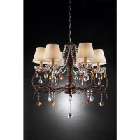 This charming chandelier is sure to brighten your entryway hall dining area or other living space while adding a sophisticated touch to your home Warm and bright lighting emanates through six mini beige shades Crafted with a darkbrown metal base and arms 