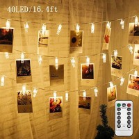 Twinkle Star 17.3 Ft 40 Led Photo Clips String Lights Battery Operated & Remote Control Fairy String Lights With Clips For Hanging Pictures, Cards, Artwork, Warm White