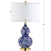 Jonathan Y Jyl3003A Lee 27 Ceramic Chinoiserie Led Table Lamp Traditional Bedside Desk Nightstand Lamp For Bedroom Living Room Office College Bookcase Led Bulb Included, Bluewhite