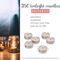 Bulk Set Of 250 Tealight Candles In Metal Cups White 45 Hour Burn Time Unscented Tea Lights