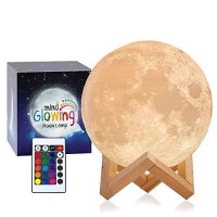 Mind-Glowing 3D Moon Lamp - 16 Led Colors, Dimmable, Rechargeable Night Light (Large, 5.9In) With Wooden Stand, Remote & Touch Control - Nursery Decor For Your Baby, Birthday Gift Idea For Women