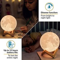 Mind-Glowing 3D Moon Lamp - 16 Led Colors, Dimmable, Rechargeable Night Light (Large, 5.9In) With Wooden Stand, Remote & Touch Control - Nursery Decor For Your Baby, Birthday Gift Idea For Women