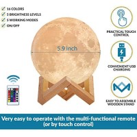 Mind-Glowing 3D Moon Lamp - 16 Led Colors, Dimmable, Rechargeable Night Light (Large, 5.9In) With Wooden Stand, Remote & Touch Control - Nursery Decor For Your Baby, Birthday Gift Idea For Women