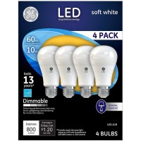 Ge 67615 Led Soft White A19 Dimmable Light Bulb, 10 W, 4/Pack