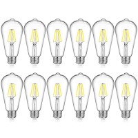 Maxvolador Led Edison Bulb Dimmable, Daylight White 5000K, 40W Equivalent, 4W Vintage St64 Led Filament Light Bulbs, E26 Medium Base, Pack Of 12