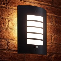 Auraglow Wall Light Black Stainless Steel Grill Design With Day And Night Sensor - 1 X Led Bulb (Warm White) 5W Included