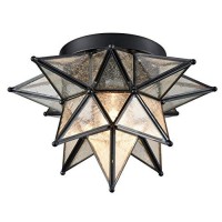 Daycent Moravian Star Light Flush Mount Celing Light Seeded Glass Shade Boho Moroccan Ceiling Lamp For Kitchen Foyer, 1-Light