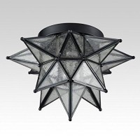 Daycent Moravian Star Light Flush Mount Celing Light Seeded Glass Shade Boho Moroccan Ceiling Lamp For Kitchen Foyer, 1-Light