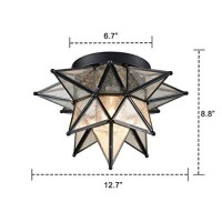 Daycent Moravian Star Light Flush Mount Celing Light Seeded Glass Shade Boho Moroccan Ceiling Lamp For Kitchen Foyer, 1-Light