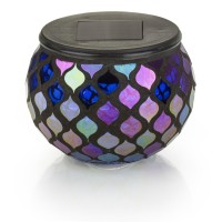 Dawhud Direct Solar Powered Mosaic Glass Led Outdoor Decorative Table Light (Iridescent Blue)