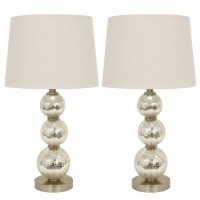 Decor Therapy Mirrored Crackle Finish Table Lamp Set Of 2, 100% Linen, Glass And Steel, Mercury Silver - (13