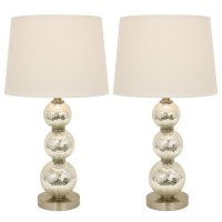 Decor Therapy Mirrored Crackle Finish Table Lamp Set Of 2, 100% Linen, Glass And Steel, Mercury Silver - (13