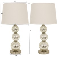 Decor Therapy Mirrored Crackle Finish Table Lamp Set Of 2, 100% Linen, Glass And Steel, Mercury Silver - (13