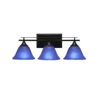 Uptowne 3 Light Bath Bar Shown In Dark Granite Finish With 7 Blue Italian Glass