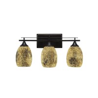 Uptowne 3 Light Bath Bar Shown In Dark Granite Finish With 5 Gold Fusion Glass