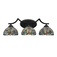 Zilo 3 Light Bath Bar Shown In Matte Black Finish With 7 Kaleidoscope Art Glass