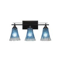 Uptowne 3 Light Bath Bar Shown In Dark Granite Finish With 5.5 Teal Crystal Glass