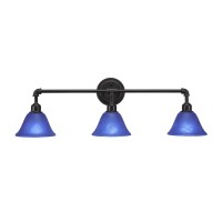 Vintage 3 Light Bath Bar Shown In Dark Granite Finish With 7 Blue Italian Glass