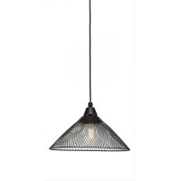 Cord Mini Pendant Shown In Matte Black Finish With 14 Matte Black Mesh Metal Shade