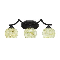 Zilo 3 Light Bath Bar Shown In Matte Black Finish With 6 Mystic Seashell Glass