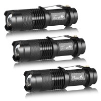 Ultrafire 3 Pack Mini Flashlights Focus Adjustable Sk68 Single Mode Tactical Led Flashlight, Ultra Bright 300 Lumens Torch