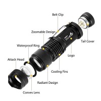 Ultrafire 3 Pack Mini Flashlights Focus Adjustable Sk68 Single Mode Tactical Led Flashlight, Ultra Bright 300 Lumens Torch