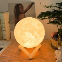 Balkwan Moon Lamp 5.9 Inches 3D Printing Moon Light Uses Dimmable And Touch Control Design,Romantic Funny Birthday Gifts For Women,Men,Kids,Child And Baby. Rustic Home Decor Rechargeable Night Light