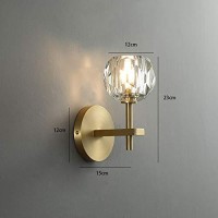 Noxarte Modern Crystal Wall Sconce, Gold Bedroom Wall Lights, Brushed Brass Indoor Mirror Vanity Light For Living Room Bedside Hallway D4.7 Inch X H9 Inch