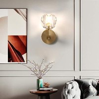 Noxarte Modern Crystal Wall Sconce, Gold Bedroom Wall Lights, Brushed Brass Indoor Mirror Vanity Light For Living Room Bedside Hallway D4.7 Inch X H9 Inch